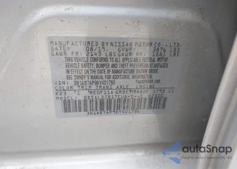 2019 Nissan Sentra Sv z USA, uszkodzony, nr VIN 3N1AB7AP9KY401786